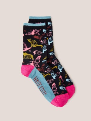 Black Multi White Stuff Abstract Animal Ankle Sock | 23915AEBX