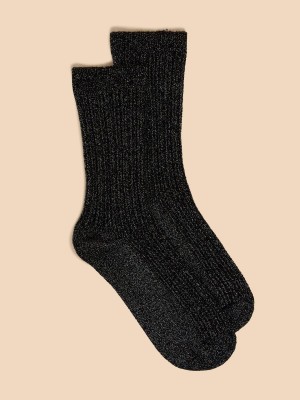 Black Multi White Stuff Cable Sparkle Ankle Socks | 95718QUEM