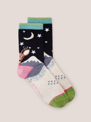 Black Multi White Stuff Deer To Me Ankle Sock | 17642PANR