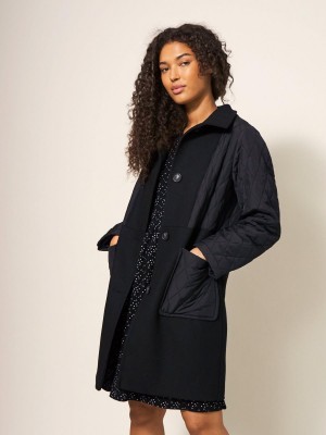 Black Multi White Stuff Karla Fabric Mix Coat | 04861IQVM