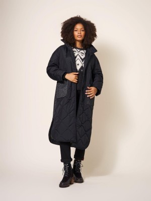 Black Multi White Stuff Luna Fabric Mix Quilted Coat | 49708YMOZ