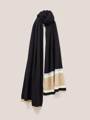 Black Multi White Stuff Sienna Fine Knit Scarf | 14259HSIR