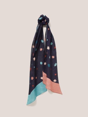 Black Multi White Stuff Starburst Print Skinny Scarf | 27935ICEM