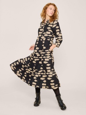 Black Print White Stuff Maya Tiered Shirt Dress | 90653CPWQ