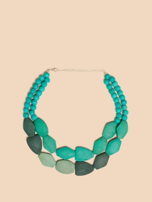 Blue Multi White Stuff Petunia Wood Necklace | 84059VNBU