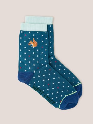 Blue Multi White Stuff Squirrel Spot Ankle Socks | 26370ANMV