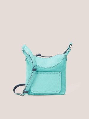 Bright Teal White Stuff Mini Fleur Suede Crossbody | 81037ZBOE