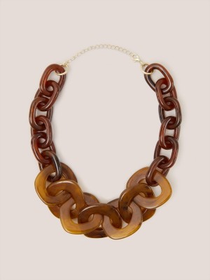 Brown Multi White Stuff Tulip Resin Chain Necklace | 54769HILN