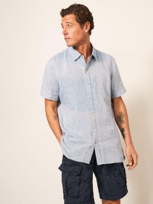 Chambray Blue White Stuff Pembroke Ss Linen Shirt | 12907XKNM