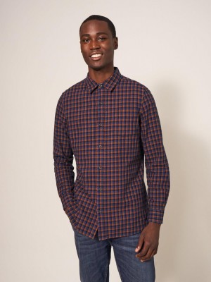 Dark Navy White Stuff Checked Twill Shirt | 28901FOSH