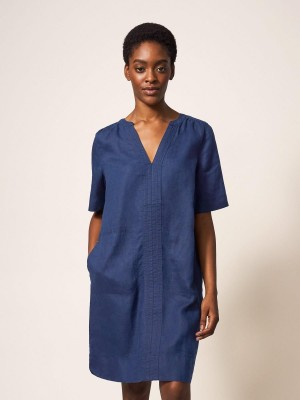 Dark Navy White Stuff June Linen Shift Dress | 03864RSND