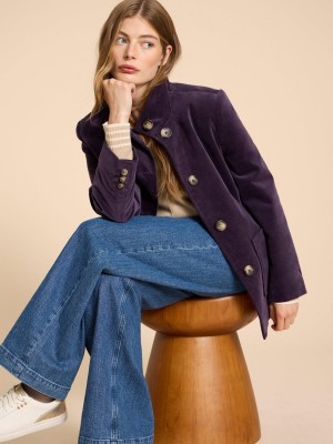 Dark Purple White Stuff Karla Velvet Peacoat | 93620AMRV