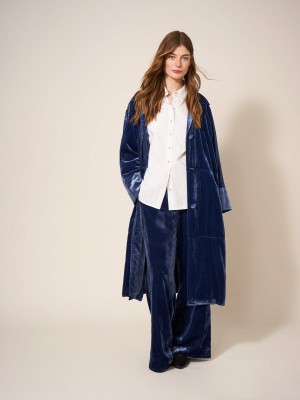 Deep Blue White Stuff Velvet Duster Smart Coat | 07461VSGR