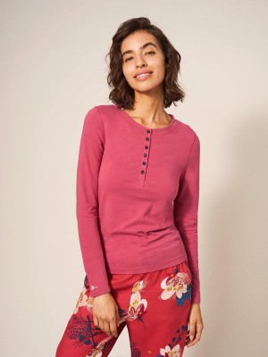 Deep Pink White Stuff Hailey Henley Pj Top | 24791LGHN