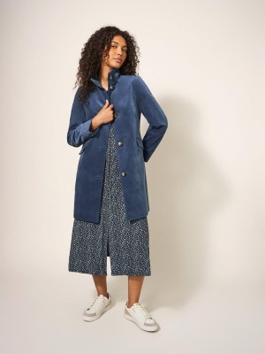 Dusty Blue White Stuff Karla Smart Velvet Coat | 16824NAZU