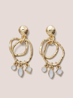 Gold Tone Metallic White Stuff Gem Drop Earrings | 59136HRSB