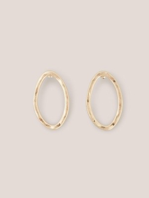 Gold Tone Metallic White Stuff Oval Hammered Earrings | 27983ZWYJ