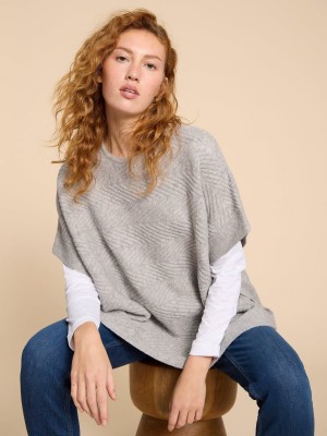 Grey Marl White Stuff Florence Knitted Poncho | 62081LEZJ