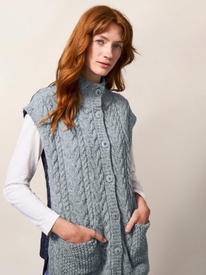 Grey Multi White Stuff Chestnut Cable Knit Pocket Poncho | 50247OITC