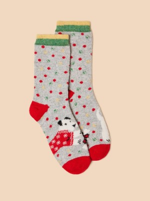 Grey Multi White Stuff Christmas Dog Wool Mix Socks | 08136JIUC