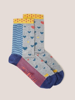 Grey Multi White Stuff Heart Hotch Potch Ankle Sock | 18725UEVW