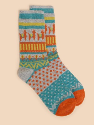 Grey Multi White Stuff Llama Wool Mix Sock | 85704QNKU