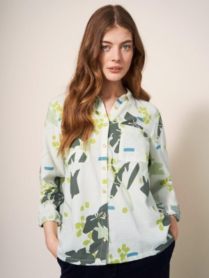 Ivory Print White Stuff Sophie Organic Cotton Shirt | 73205PDLY