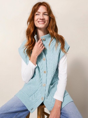 Light Blue White Stuff Chestnut Cable Knit Pocket Poncho | 96038QCIU