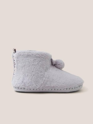 Light Grey White Stuff Faux Fur Bootie Slipper | 25097WCLB