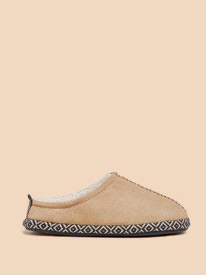 Light Tan White Stuff Suede Borg Mule Slipper | 46718VUTK