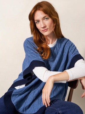 Mid Blue White Stuff Fern Knitted Casual Poncho | 21346LNZM