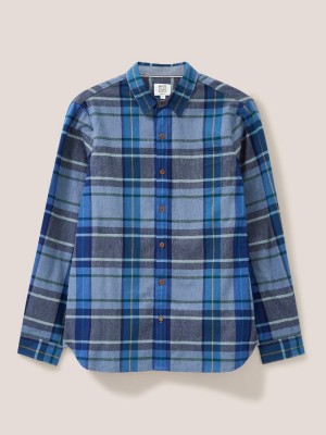 Mid Blue White Stuff Moxley Brushed Check Shirt | 94603XSPO