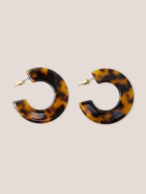 Mid Brown White Stuff Lili Resin Hoop Earring | 50416IMNB