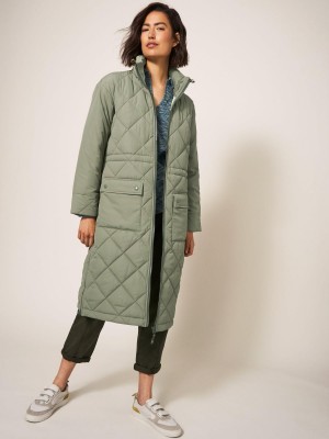 Mid Green White Stuff Lorena Quilted Coat | 92674XSDA