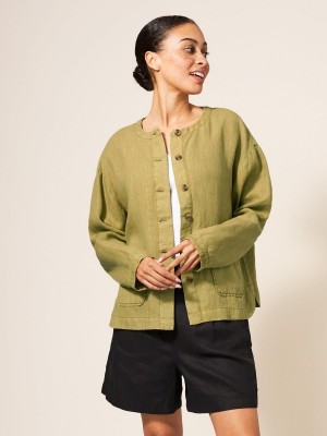 Mid Green White Stuff Tabby Linen Jacket | 09485LNAG