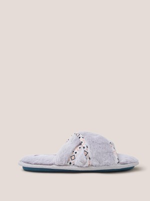 Mid Grey White Stuff Faux Fur Mule Slipper | 86103JPHC