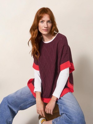 Mid Plum White Stuff Fern Knitted Casual Poncho | 37628DLQW