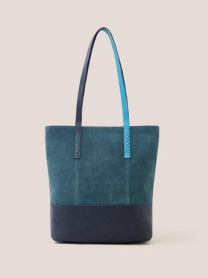 Mid Teal White Stuff Tara Leather Tote Bag | 48167MTUO