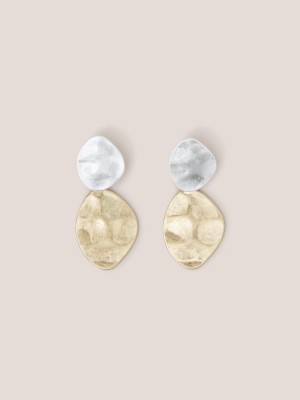 Mixed Metallic White Stuff Pansy Hammered Earring | 13206JGHX