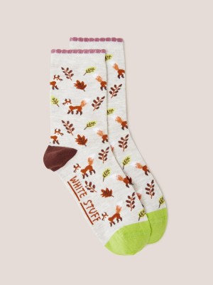 Natural Multi White Stuff Fluffy Fox Ankle Sock | 82903UOYI