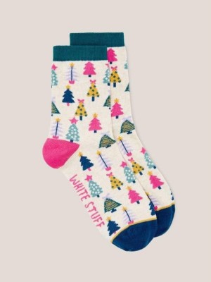 Natural Multi White Stuff Multi Xmastree Ankle Sock | 95680JPNZ