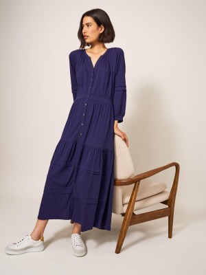 Navy Multi White Stuff Hallie Soft Jersey Midi Dress | 64528WPTI