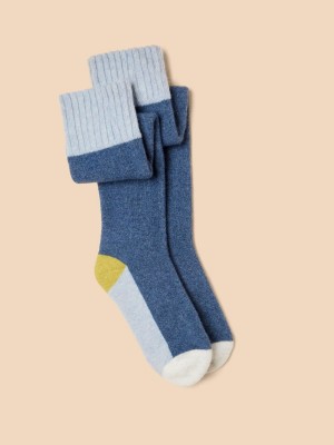 Navy Multi White Stuff Knee High Loopback Boot Socks | 84621MWQE