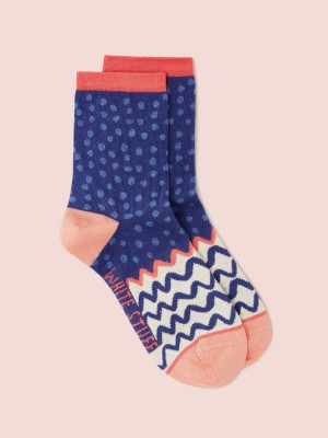 Navy Multi White Stuff Squiggle Spot Ankle Socks | 90463KFWY