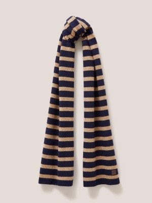 Navy Multi White Stuff Stripe Wool Knit Scarf | 01498INPZ