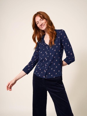 Navy Print White Stuff Annie Cotton Jersey Shirt | 69582SBDE