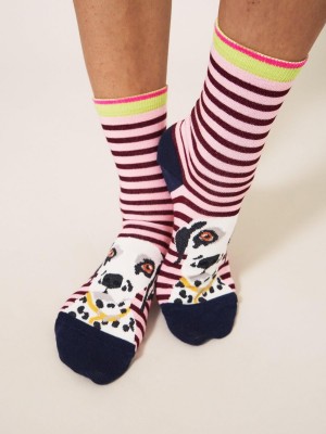 Pink Multi White Stuff Dalmatian Stripe Ankle Sock | 82364LFZP