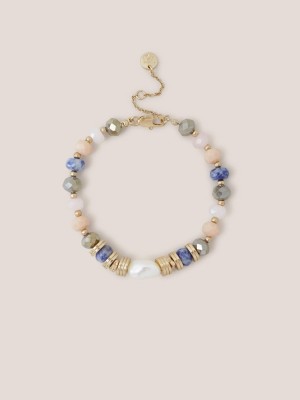 Pink Multi White Stuff Gem Beaded Bracelet | 80597YITM