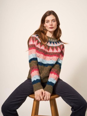 Pink Multi White Stuff Yoke Pattern Jumper | 62941JQYB