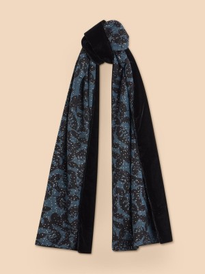 Pure Black White Stuff Foil Print Velvet Scarf | 57238NTUB